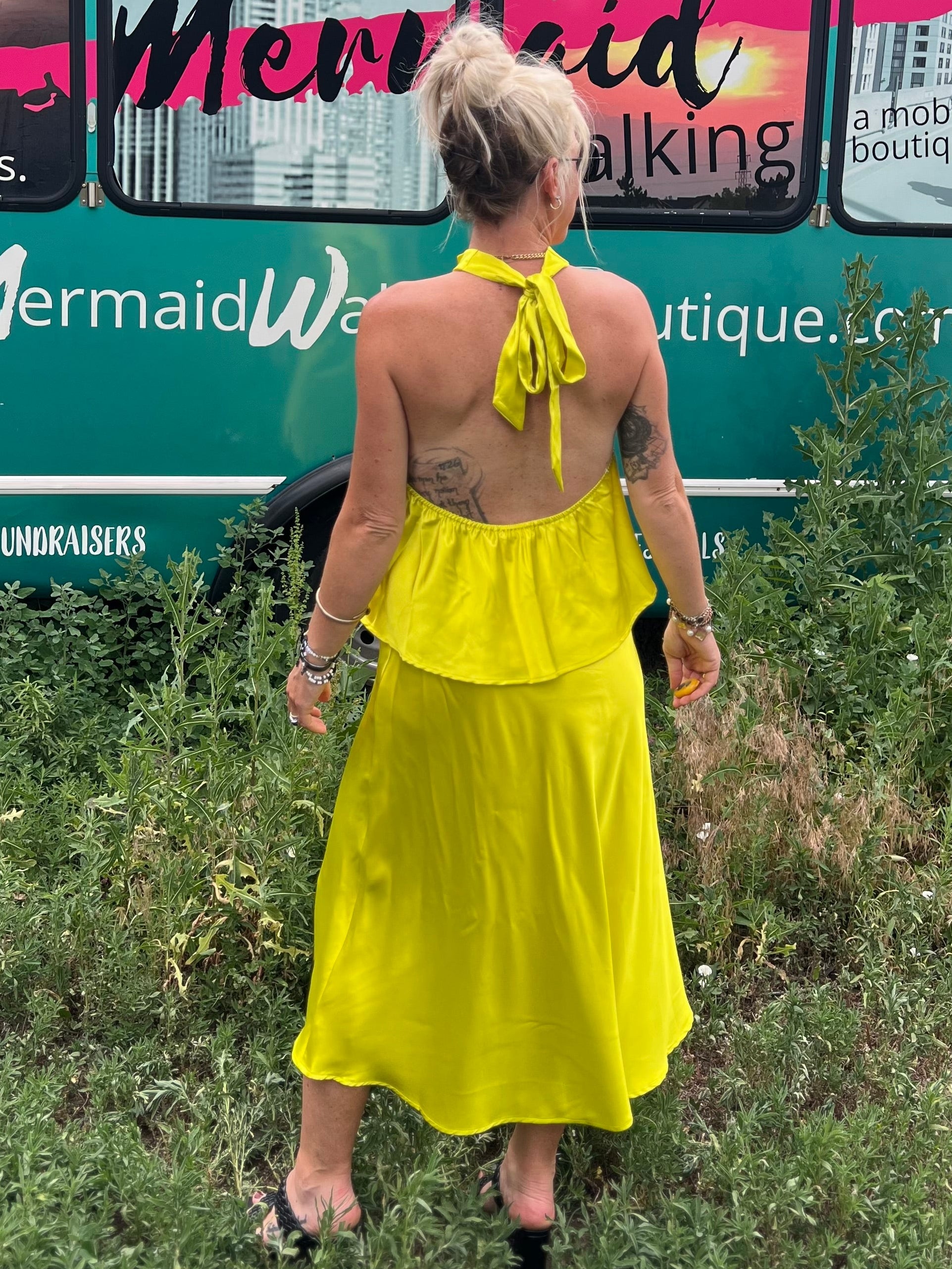 Chartreuse Satin Halter Top