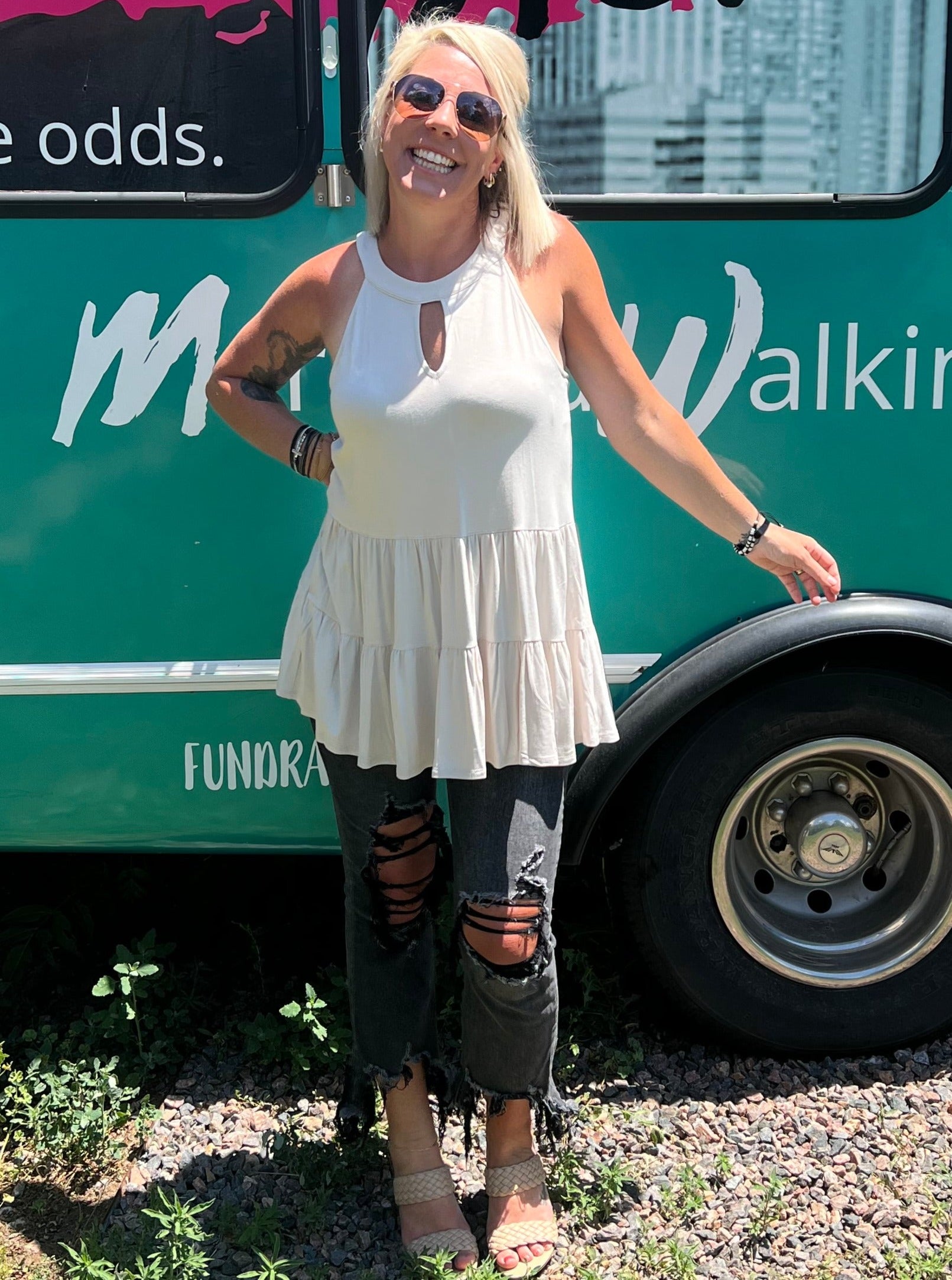 Oatmeal Tiered Tunic Tank Top