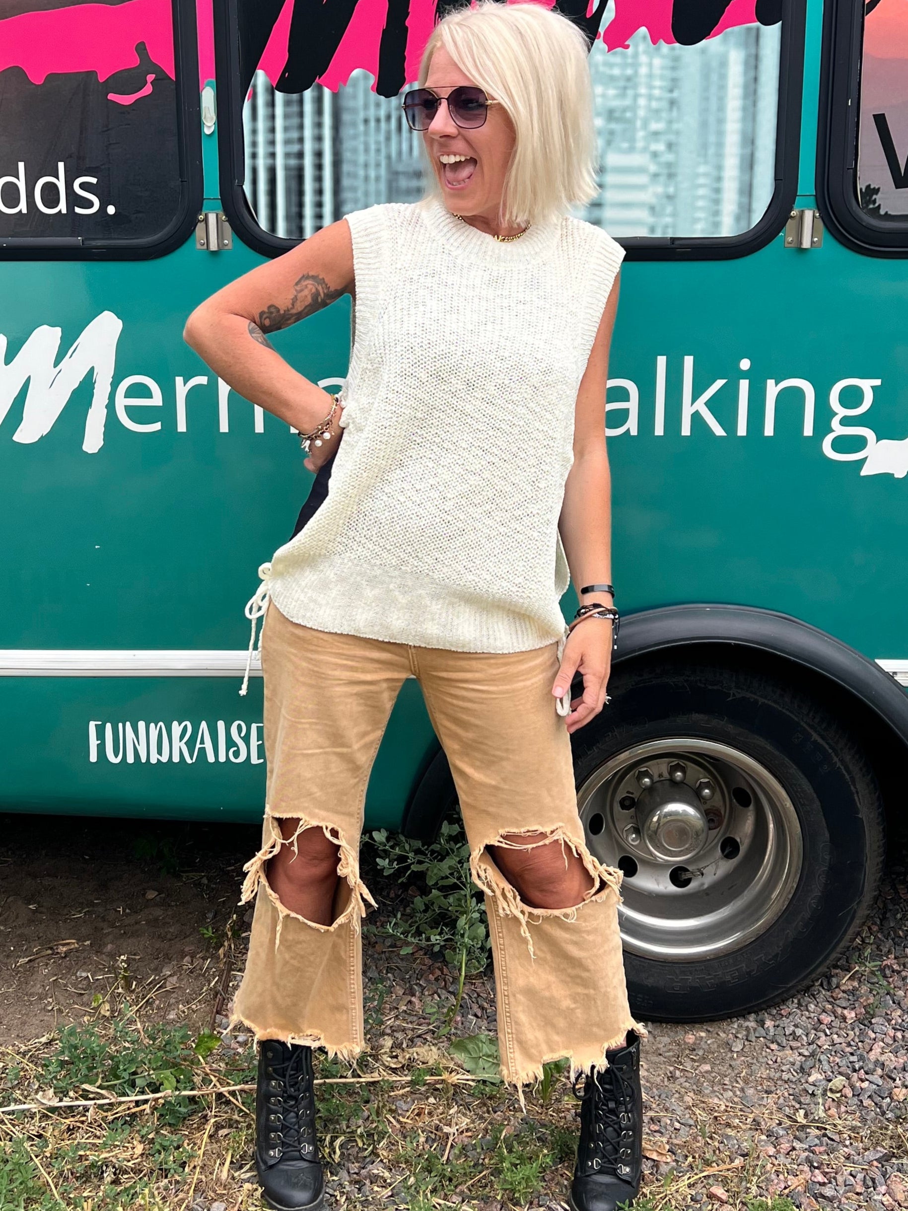 Tied Side Tank Sweater in Ivory