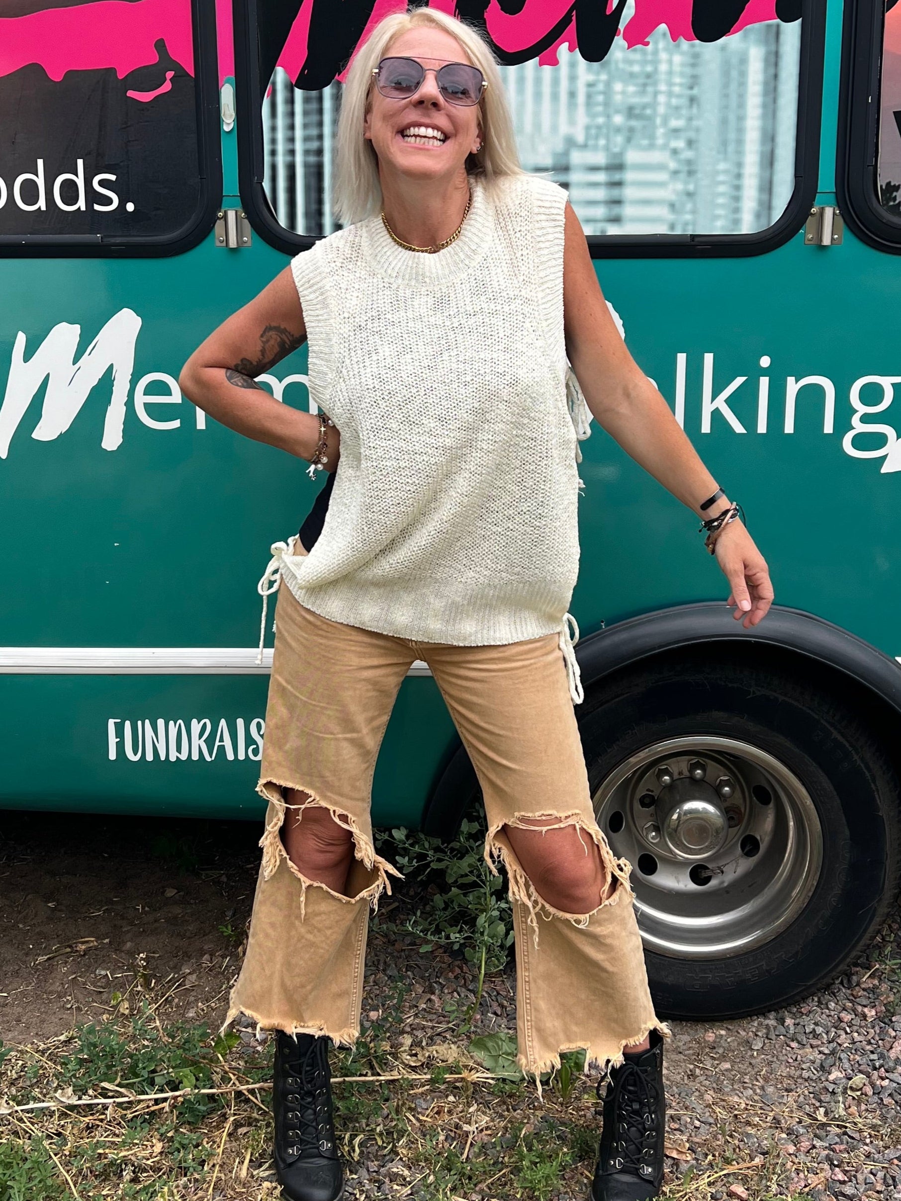 Tied Side Tank Sweater in Ivory