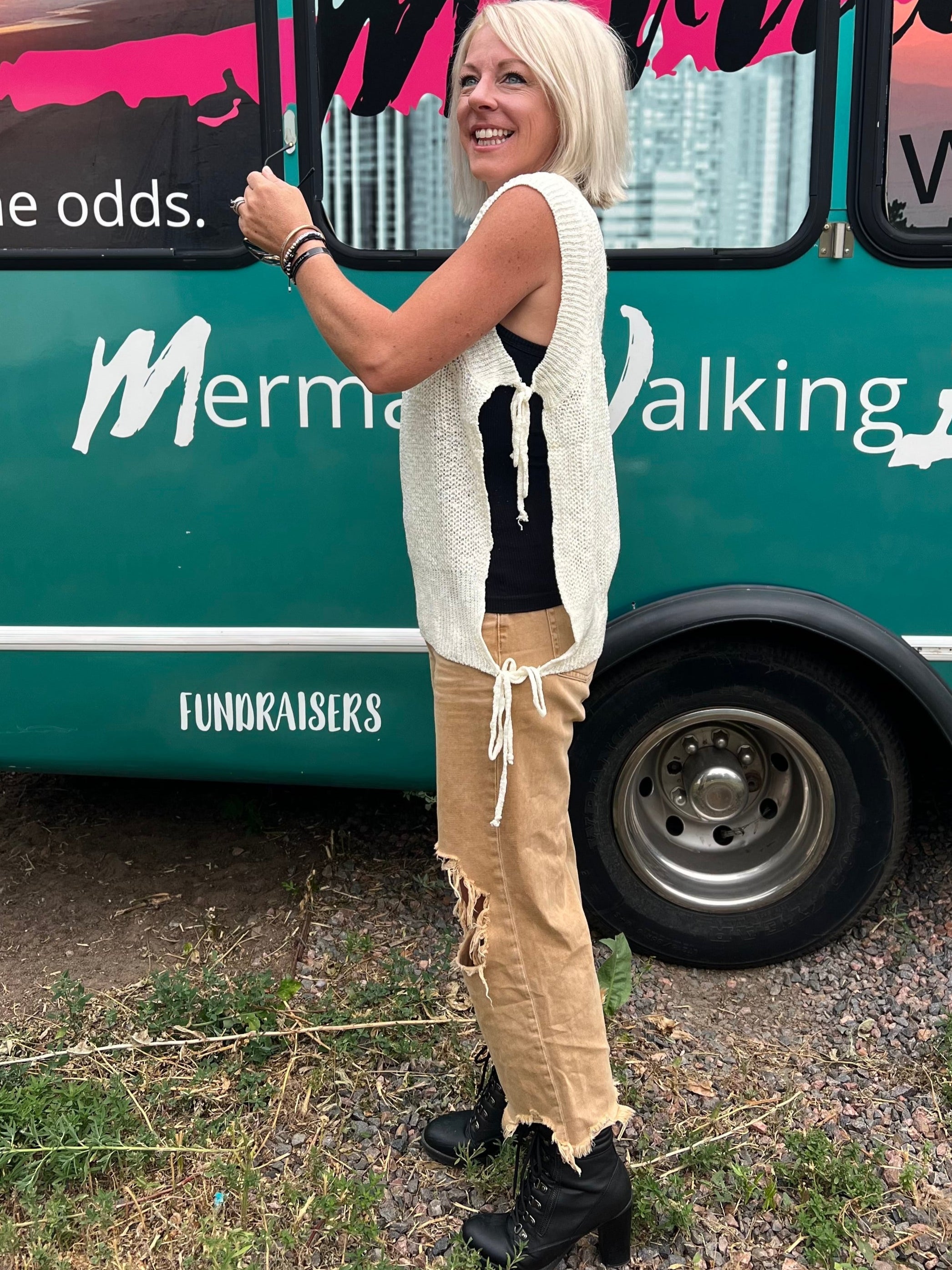 Tied Side Tank Sweater in Ivory