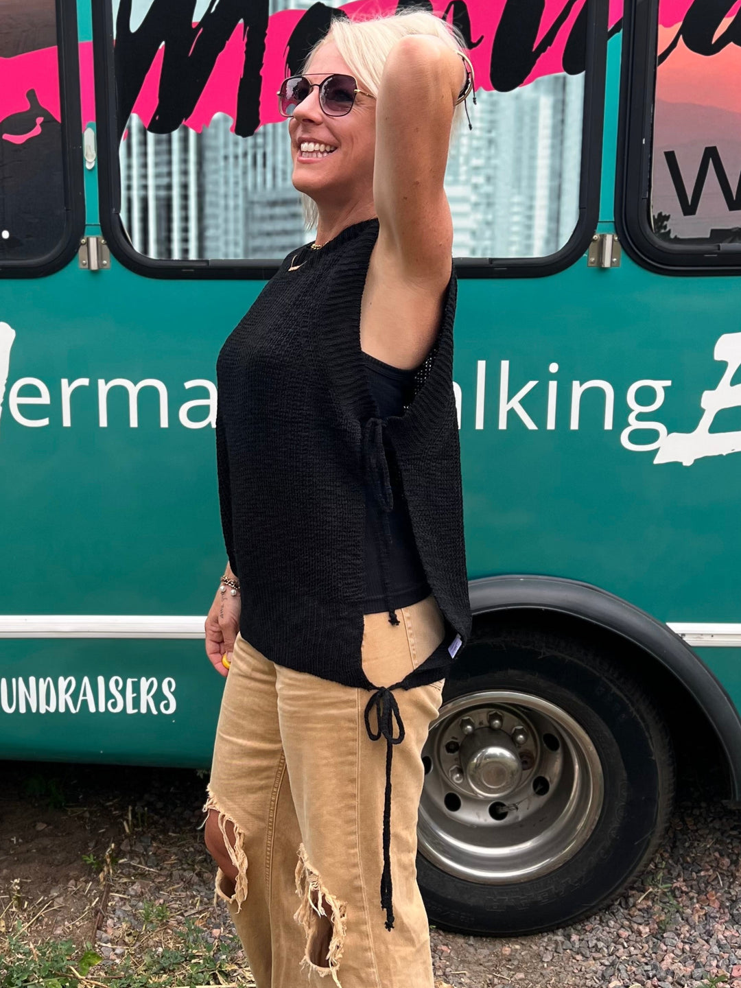 Tied Side Tank Sweater in Black
