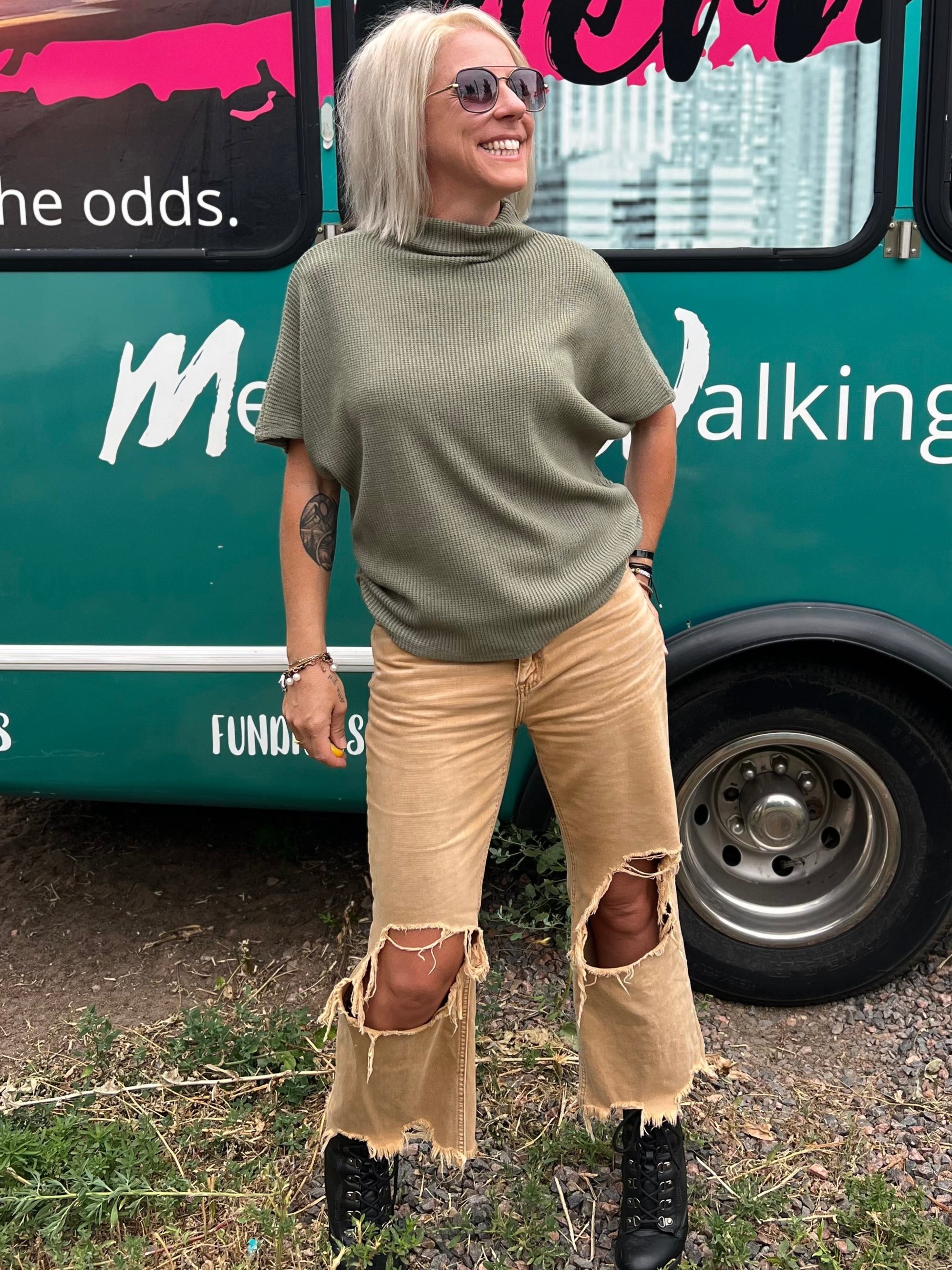 Birdie Mock Neck Sweater in Olive