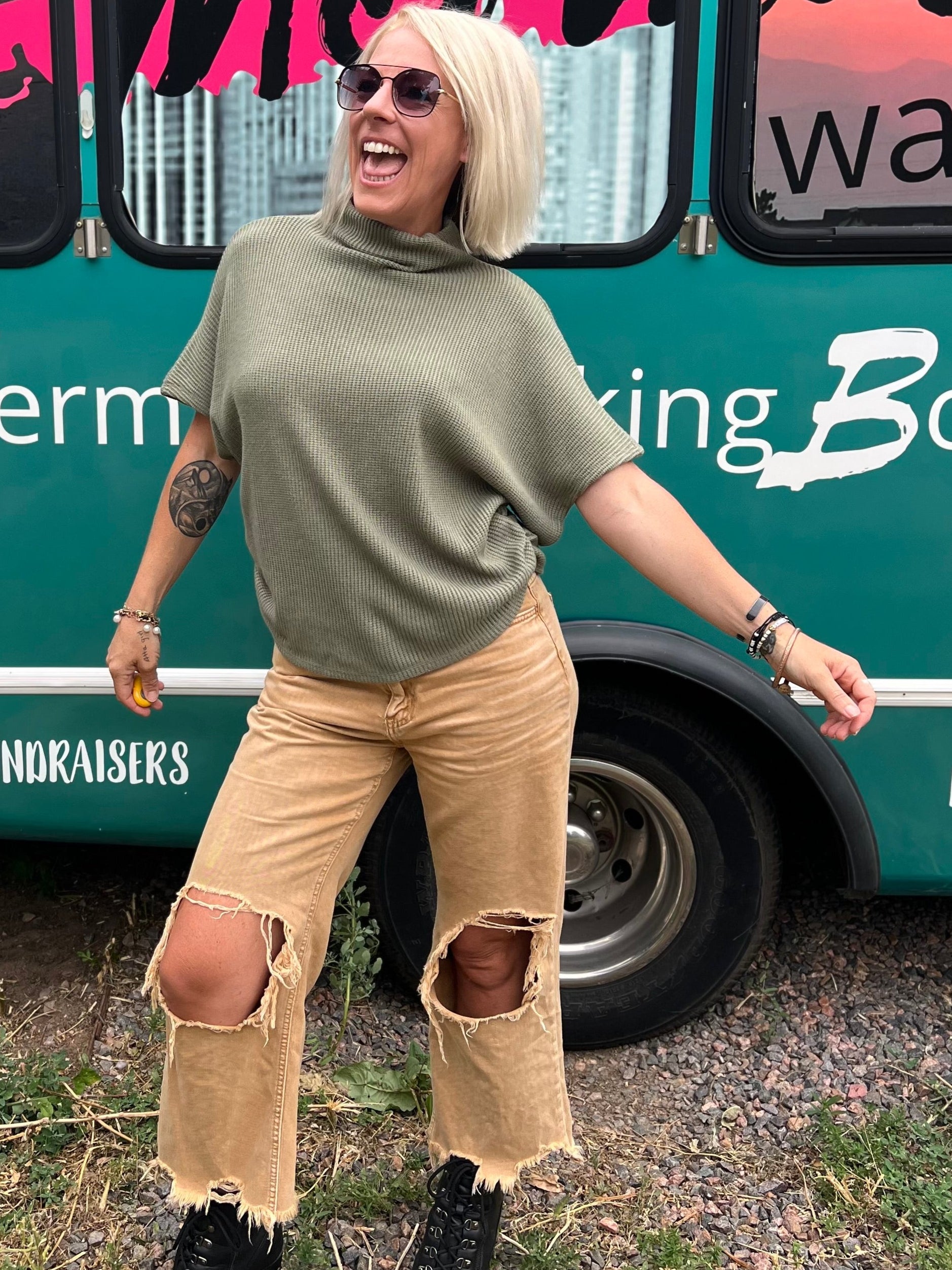 Birdie Mock Neck Sweater in Olive