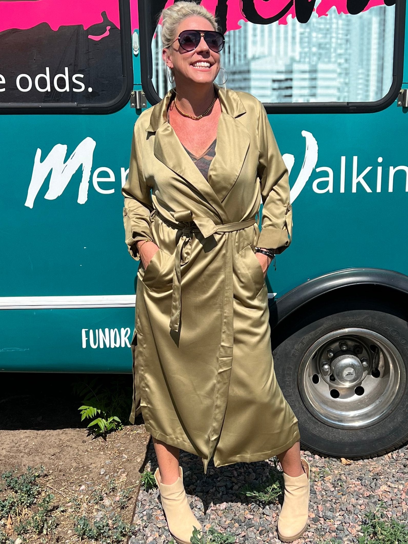 Olive Satin Duster Trench Jacket