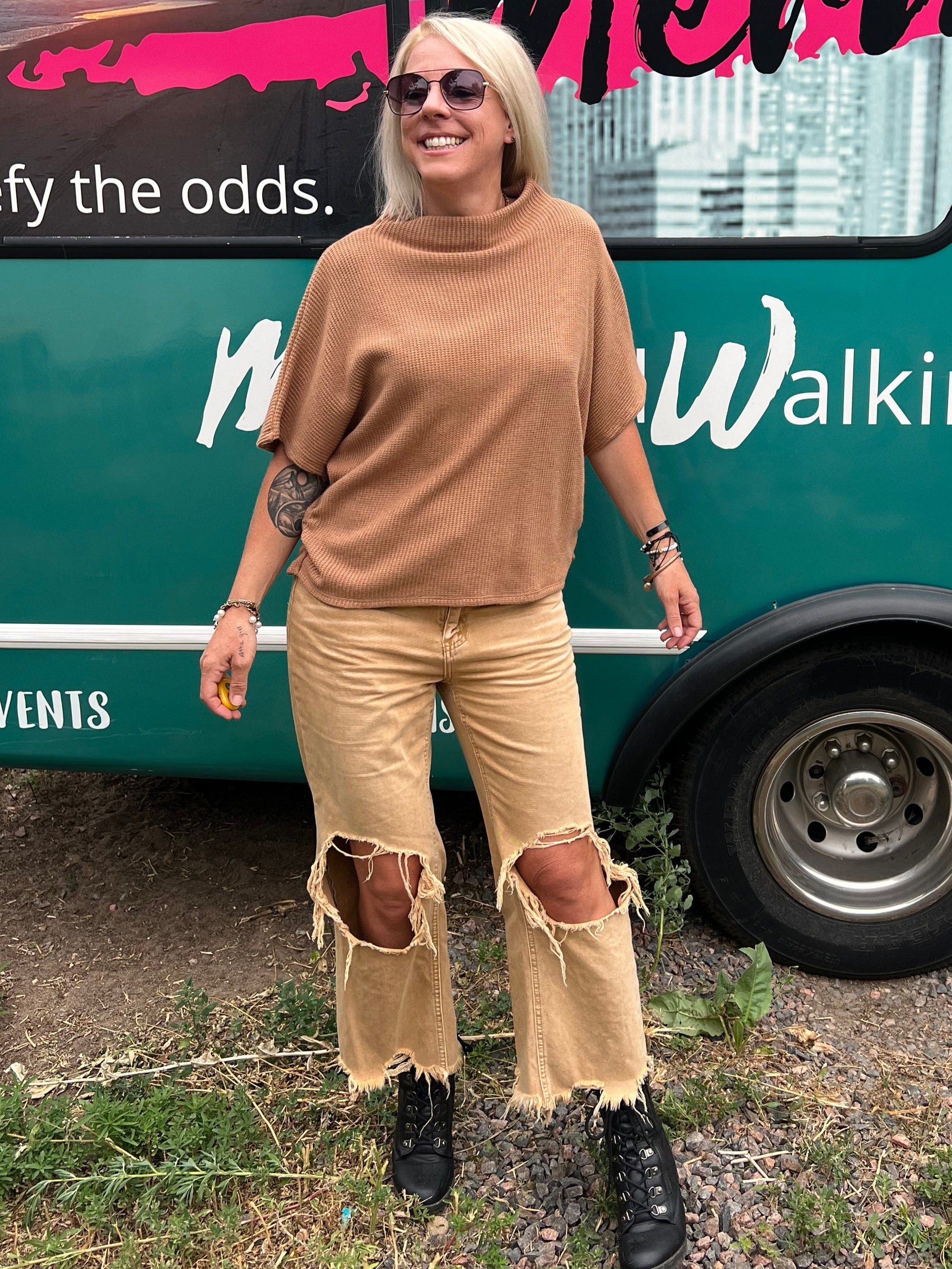Birdie Mock Neck Sweater in Camel