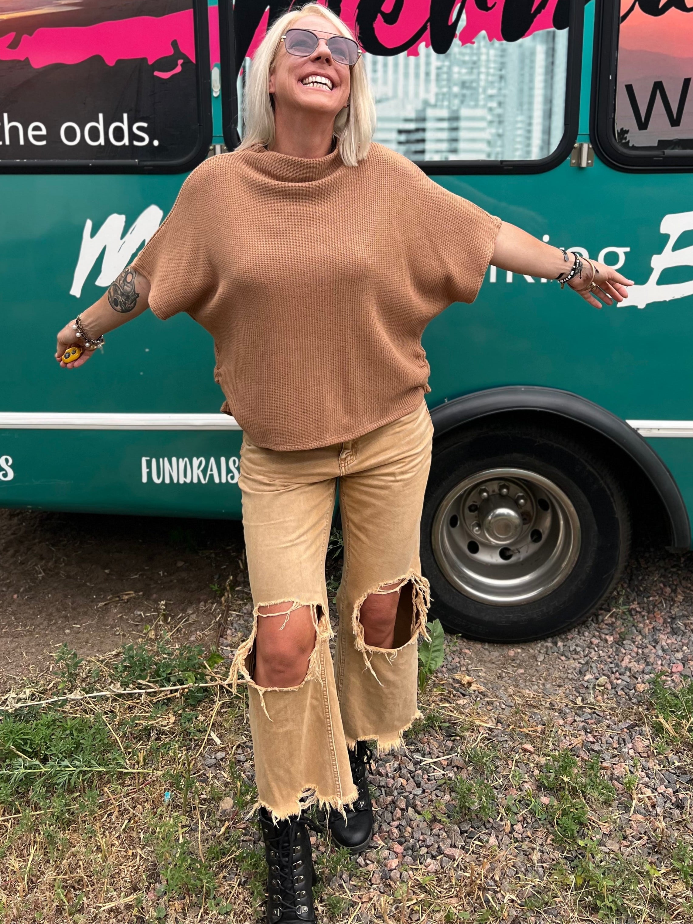 Birdie Mock Neck Sweater in Camel