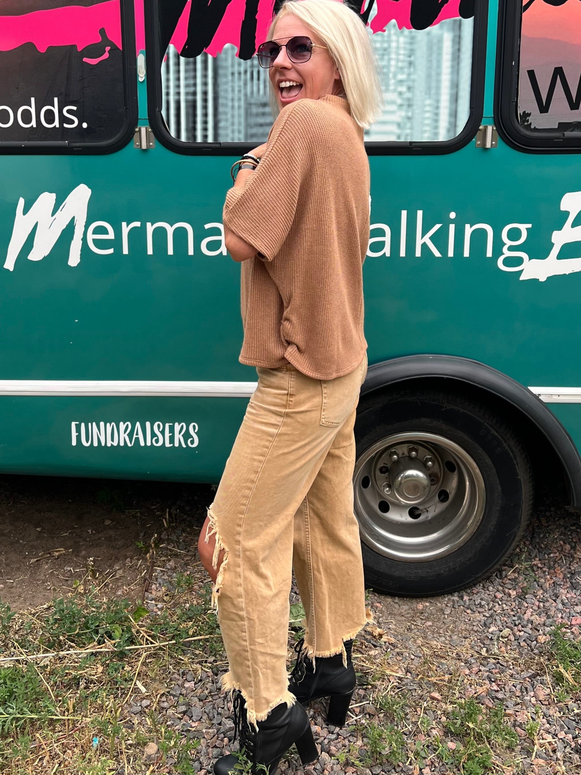 Birdie Mock Neck Sweater in Camel