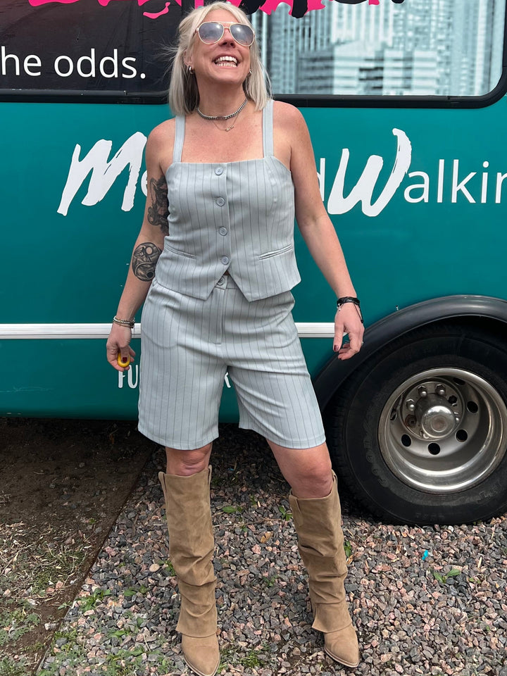 Pinstriped Bermuda Shorts in Blue