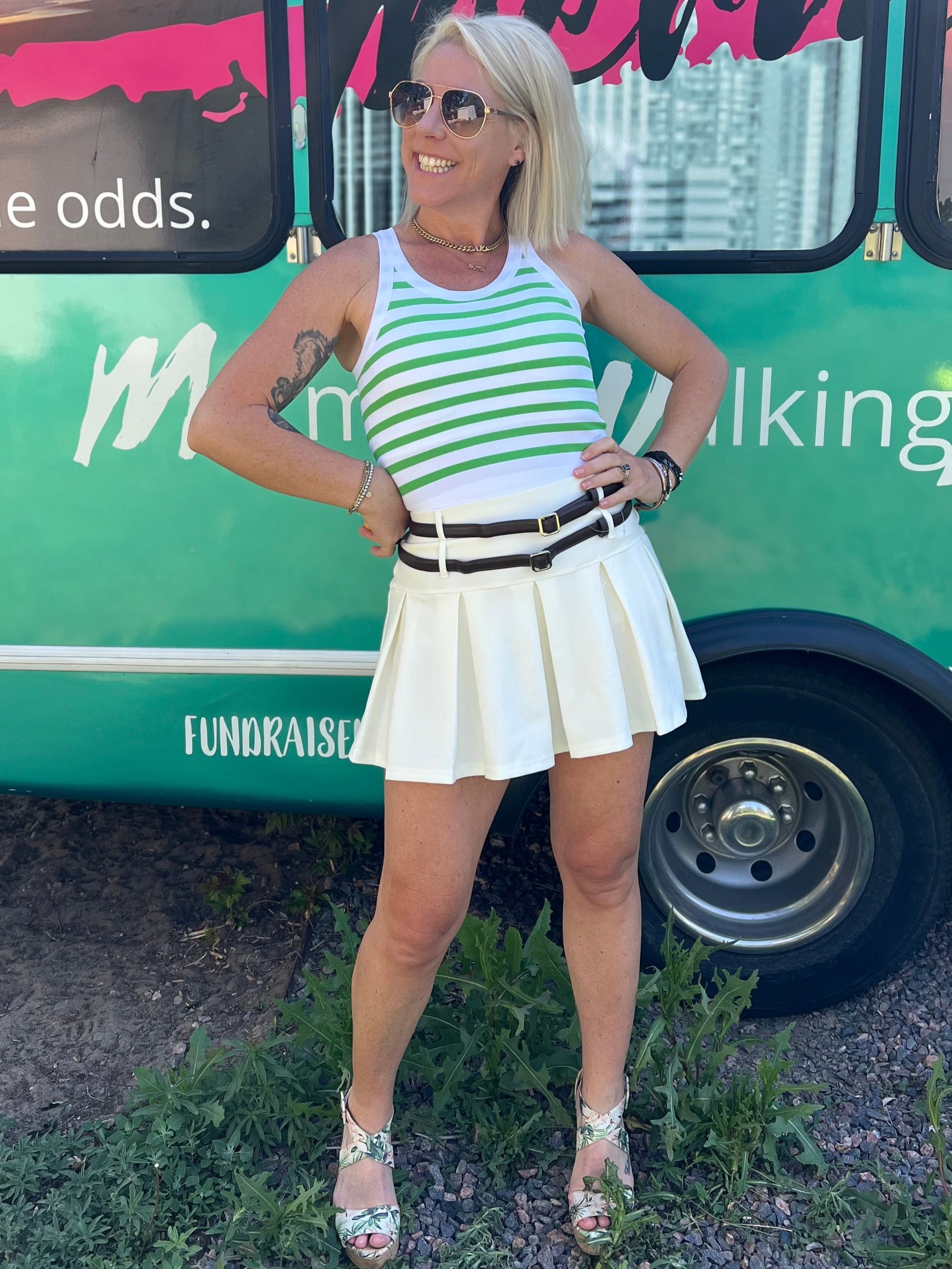 white pleated athletic skirt with shorts scuba material