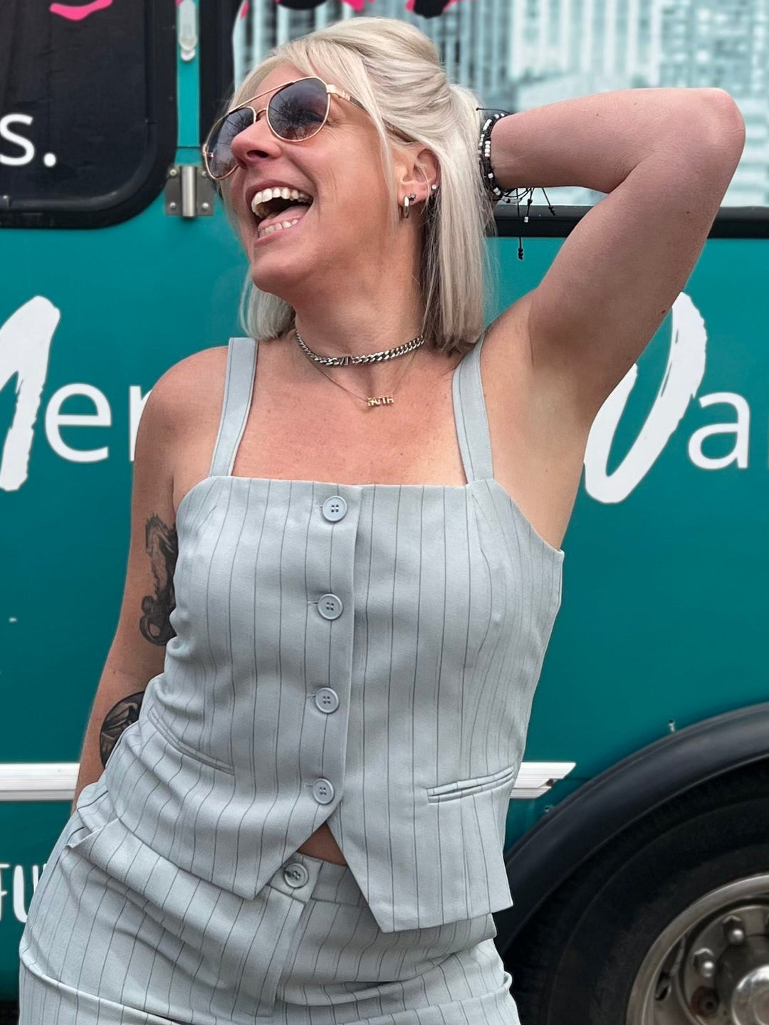 Pinstriped Vest Top in Blue