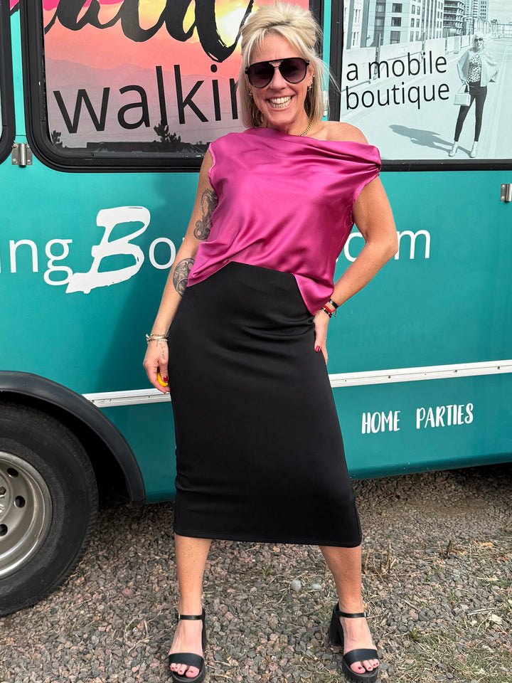 Parisa Scuba Pencil Skirt in Black