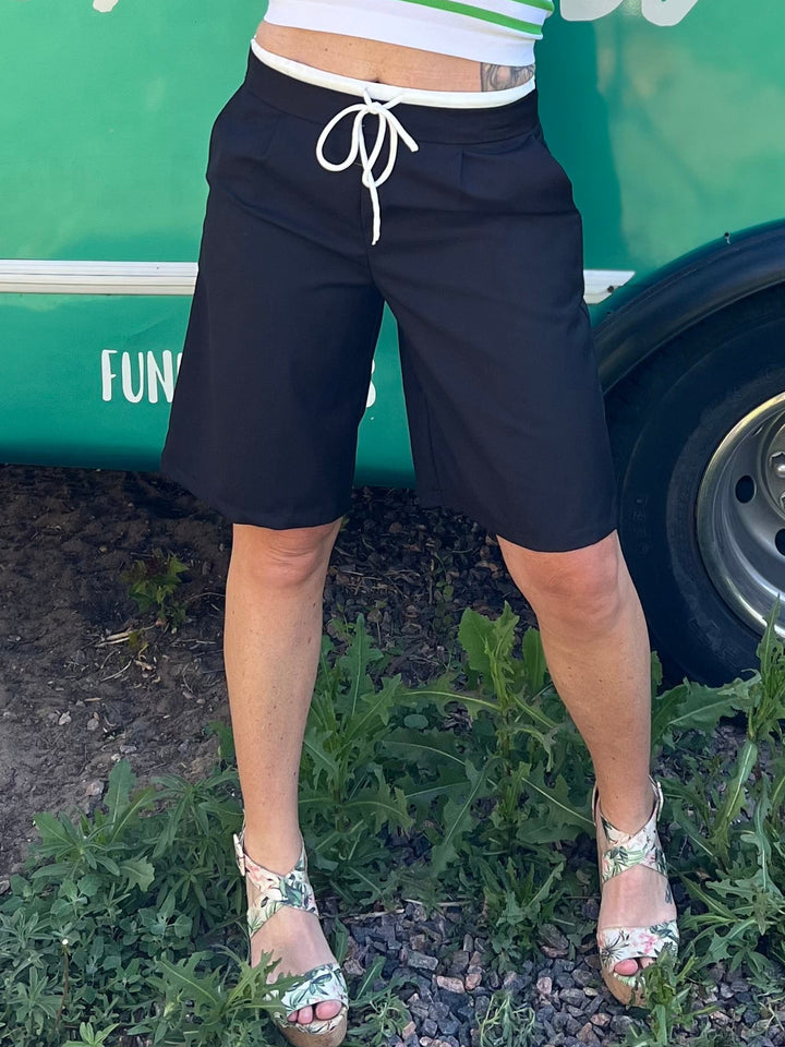 Double Waistband Jorts in Navy Blue