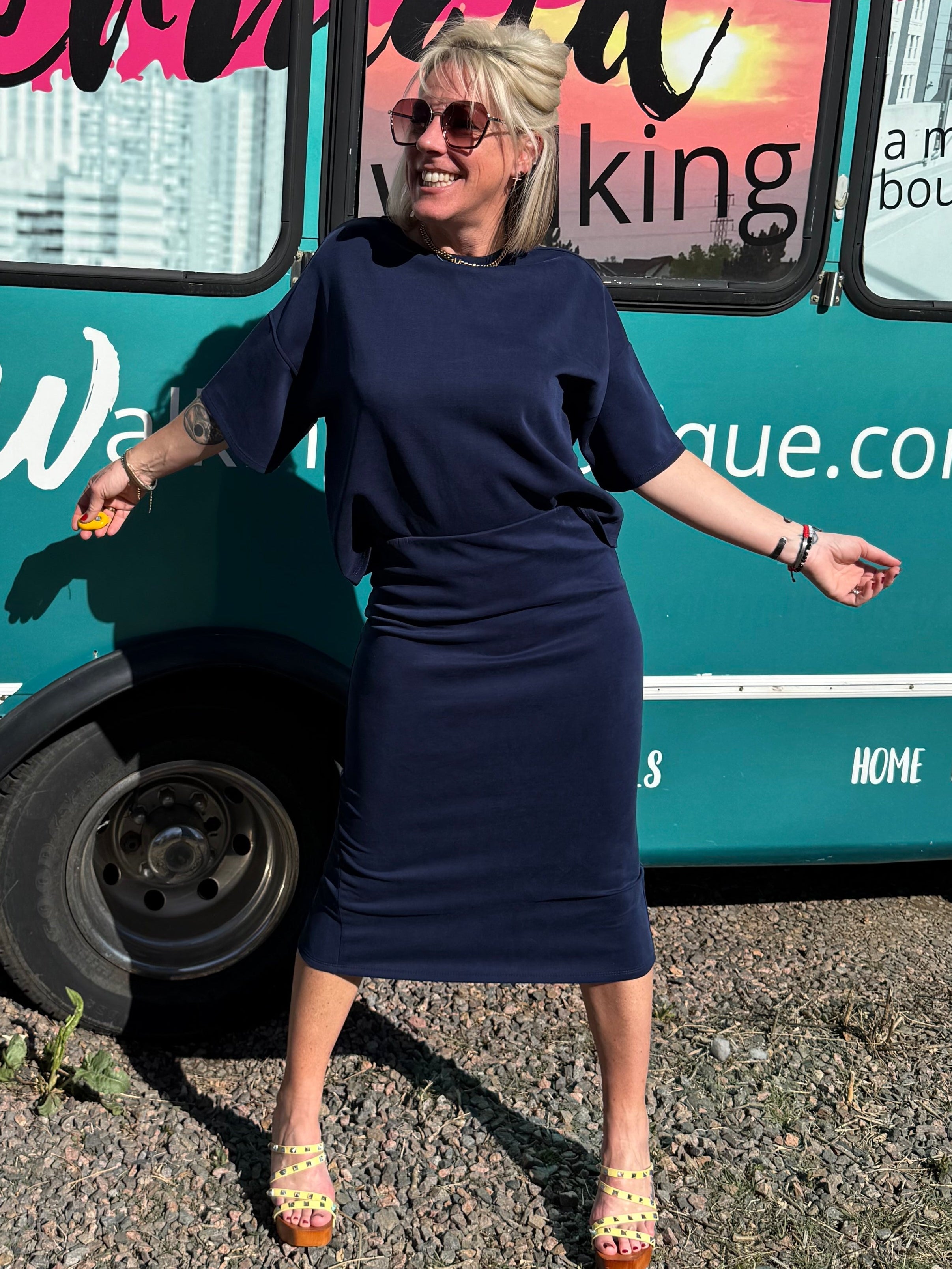 Parisa Scuba Pencil Skirt in Navy