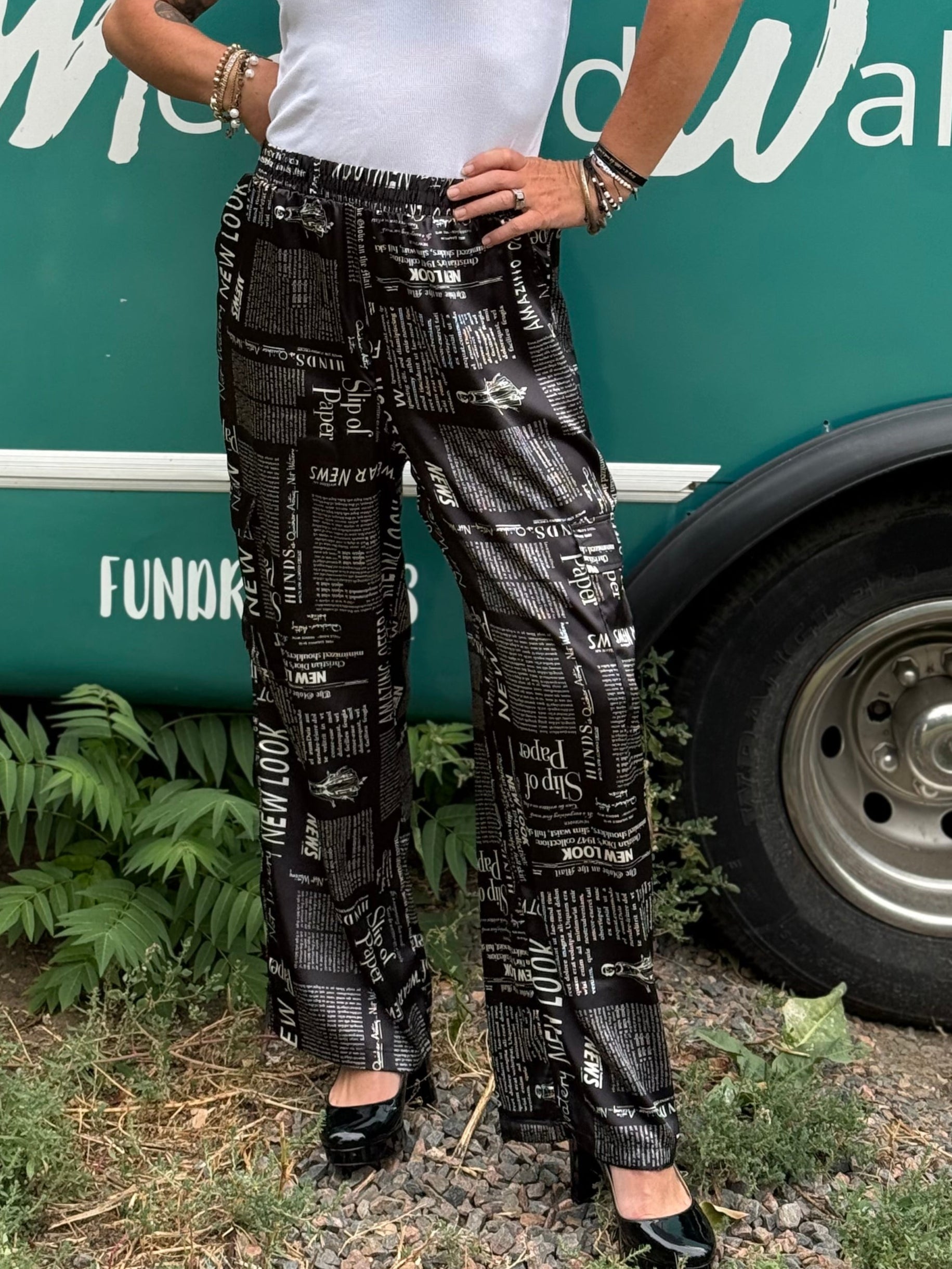 Newspaper Cargo Pants in Black