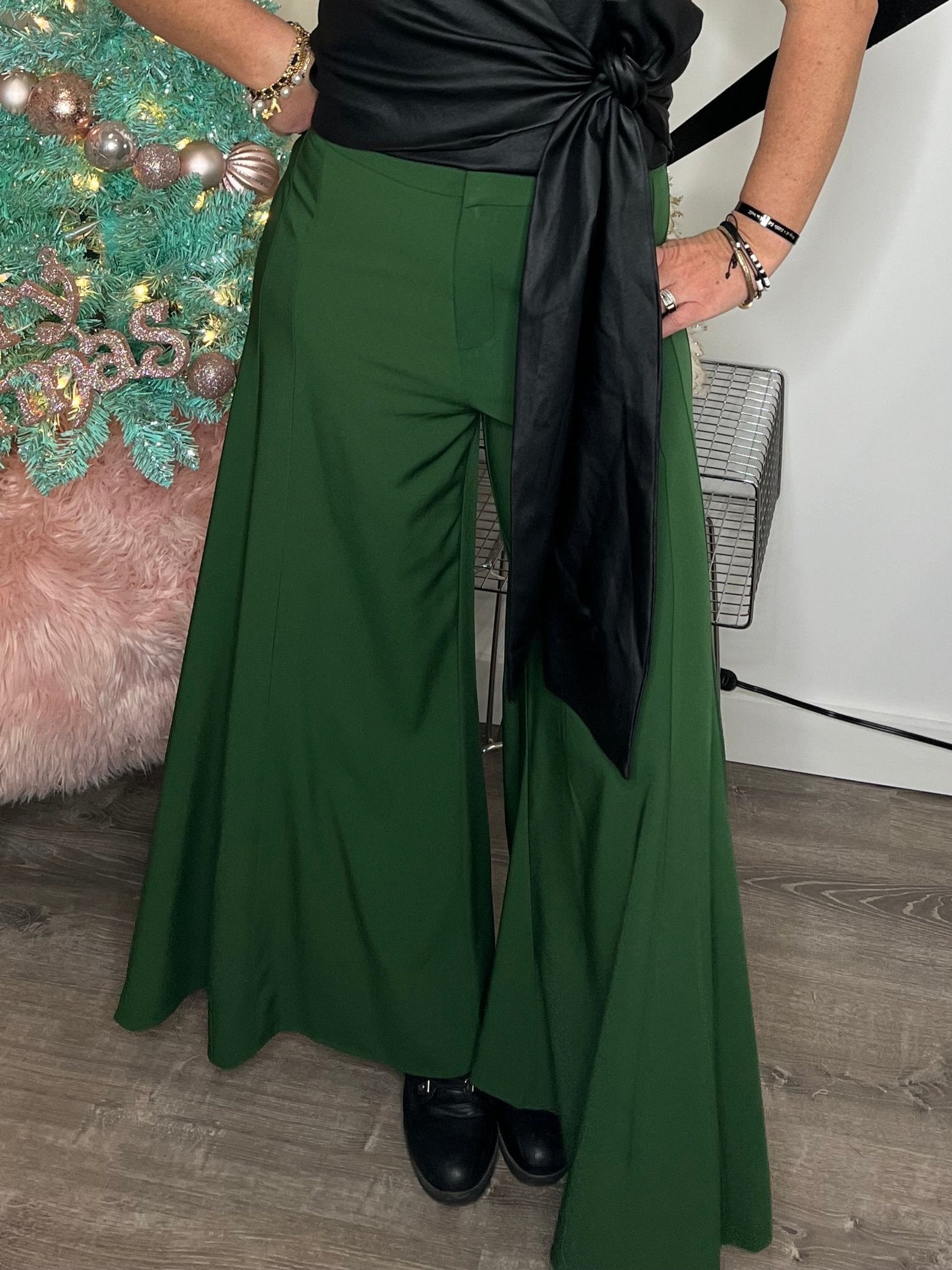 Hunter Green Wide Leg Dress Pants