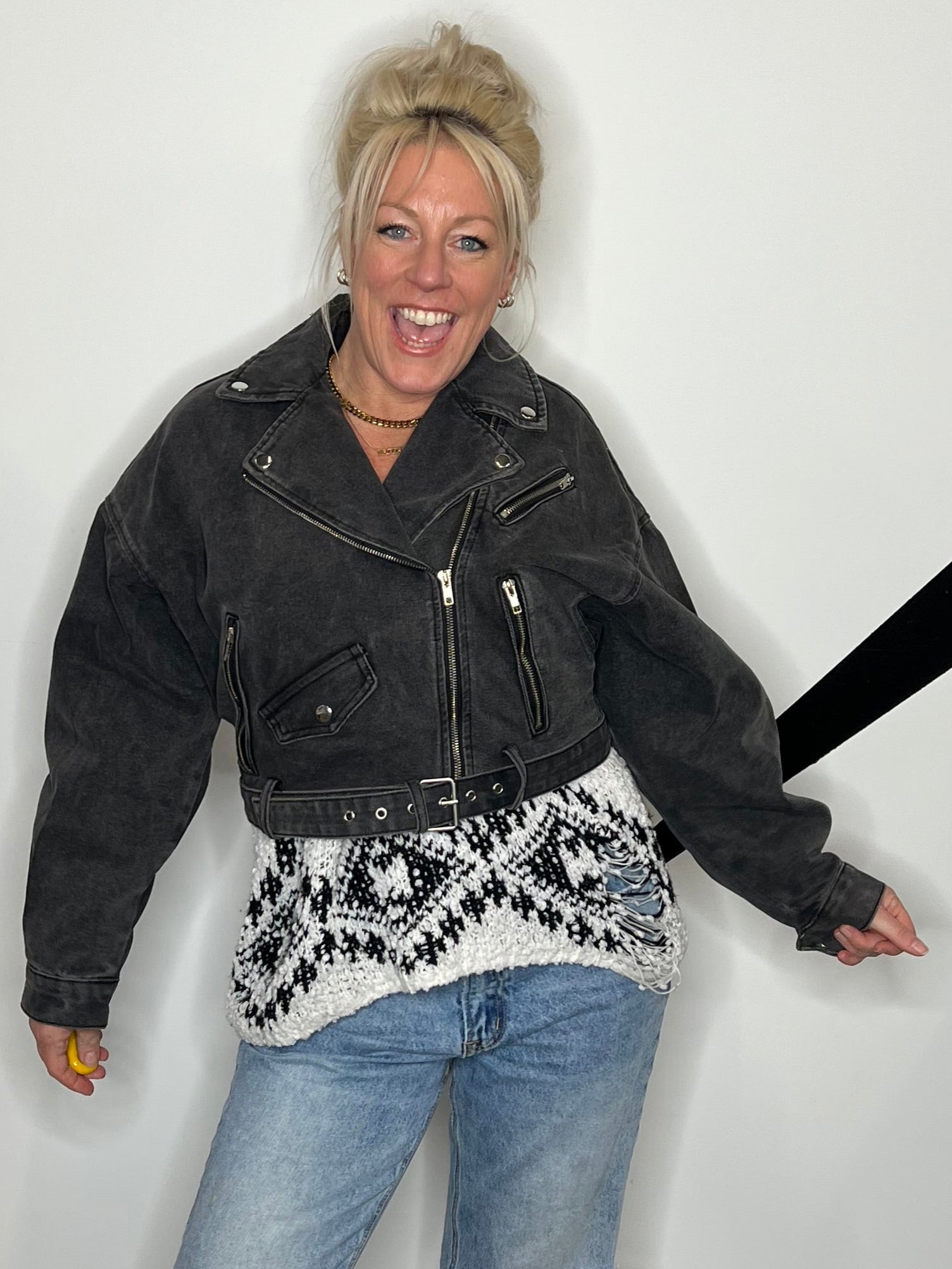 AJ Black Denim Biker Jacket
