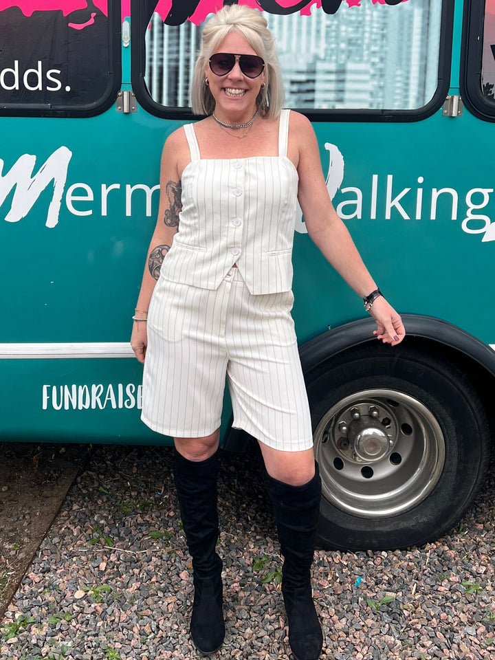 Pinstriped Bermuda Shorts in Ivory