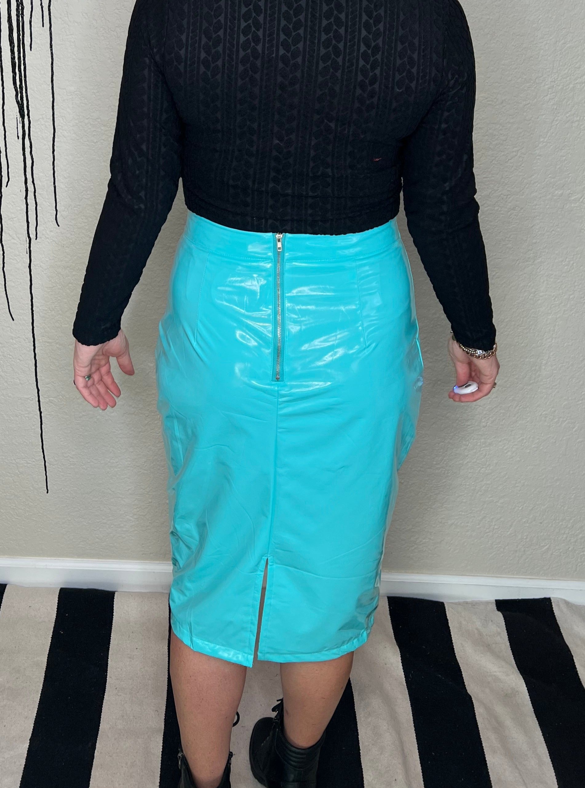 Sky Blue Patent Pleather Skirt
